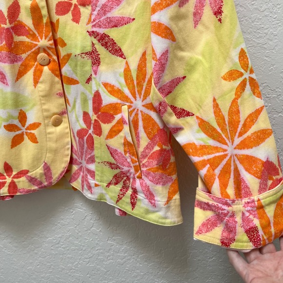 à la carte XL Floral Print Button Front Jacket Women's Yellow Pink Orange - Picture 3 of 5